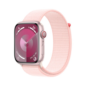 Apple Watch Series 9 GPS + Cellular, Aluminium rosé, 45mm mit Sport Loop, hellrosa