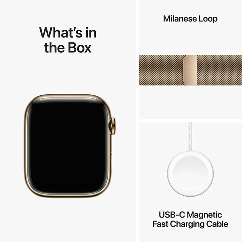 Apple Watch Series 9 GPS + Cellular, Edelstahl gold, 45mm mit Milanaise Armband, gold
