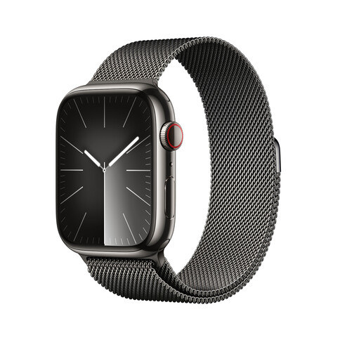 Apple Watch Series 9 GPS + Cellular, Edelstahl graphit, 45mm mit Milanaise Armband, graphit