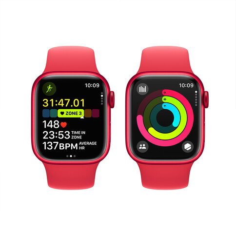 Apple Watch Series 9 GPS, Aluminium (PRODUCT)RED, 41mm mit Sportarmband, (PRODUCT)RED - S/M