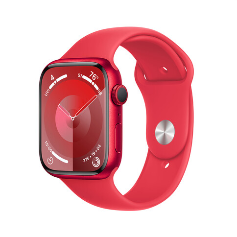 Apple Watch Series 9 GPS, Aluminium (PRODUCT)RED, 45mm mit Sportarmband, (PRODUCT)RED - S/M