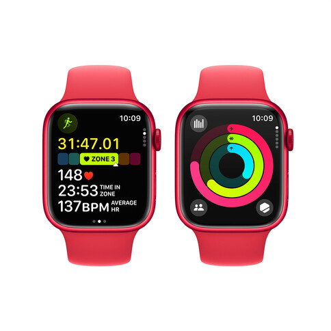 Apple Watch Series 9 GPS, Aluminium (PRODUCT)RED, 45mm mit Sportarmband, (PRODUCT)RED - M/L