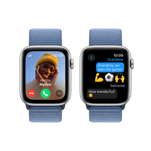 Apple Watch SE GPS + Cellular, Aluminum silber, 44mm mit Sport Loop, winterblau
