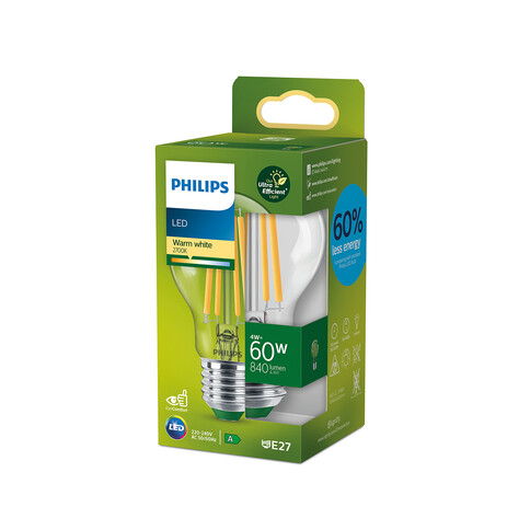 Philips Classic LED Lampe, LED CLA 60W E27 A60 2700K CL, transparent