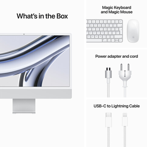 iMac 24&quot; mit 4.5K Retina Display, M3 Chip 8-Core CPU und 8-Core GPU, 8GB, 256GB SSD, silber