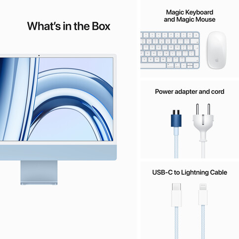 iMac 24&quot; mit 4.5K Retina Display, M3 Chip 8-Core CPU und 8-Core GPU, 8GB, 256GB SSD, blau