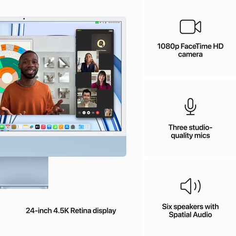 iMac 24&quot; mit 4.5K Retina Display, M3 Chip 8-Core CPU und 10-Core GPU, 8GB, 256GB SSD, blau
