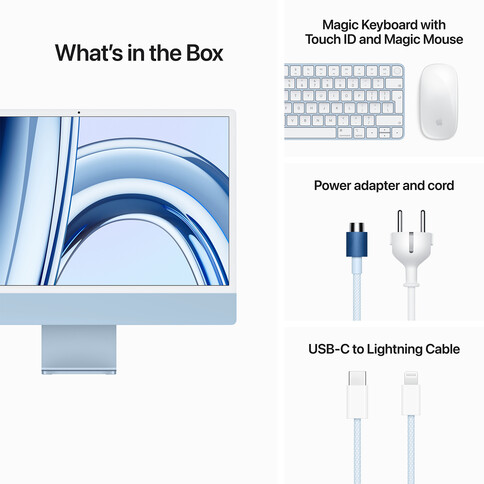 iMac 24&quot; mit 4.5K Retina Display, M3 Chip 8-Core CPU und 10-Core GPU, 8GB, 512GB SSD, blau