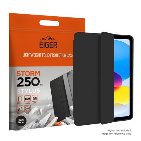 EIGER APPLE IPAD 10.9 (2022) FOLIO-CASE MIT STYLUS-HALTERUNG SCHWARZ EIGER STORM 250M STYLUS CASE BLACK