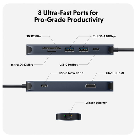 Hyper - HyperDrive Next 8-Port-USB-C-Hub, mitternachtblau