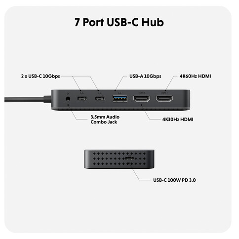 Hyper - HyperDrive Next Dual 4K HDMI 7 Port USB-C Hub, grau