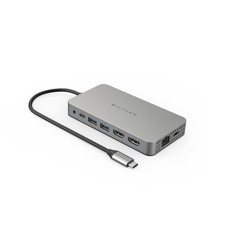 Hyper- HyperDrive Dual 4K HDMI 10-in-1 USB-C-Hub für M1-, M2- und M3-MacBooks, silber