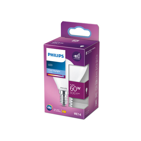 Philips LED Lampe nicht dimmbar, LED classic TR 60W E14 DL 806lm, matt