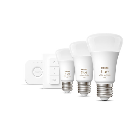 Philips Hue White &amp; Color Ambiance E27 3er Starter Set inkl. DimmerSwitch 75W