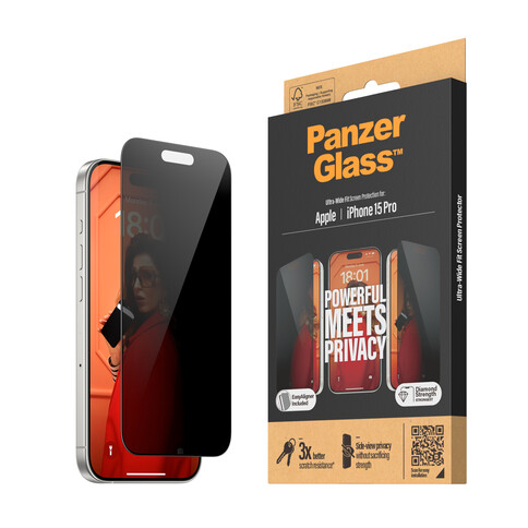 PanzerGlass® Screen Protector iPhone 15 Pro | Ultra-Wide Fit w. EasyAligner