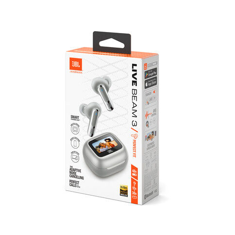 JBL Live Beam 3, kabelloser In-Ear Kopfhörer, silber