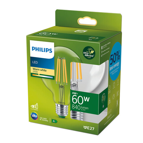 Philips LED-Lampe CLA 60W G95 E27 2700K CL UE SRT4, nicht dimmbar