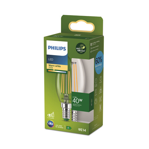 Philips LED-Lampe CLA 40W B35 E14 2700K CL UE SRT4, nicht dimmbar