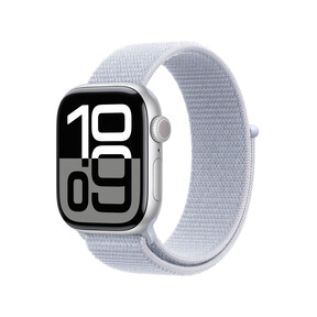 Apple Watch Series 10 GPS + Cellular, Aluminium silber, 42mm mit Sport Loop, wolkenblau