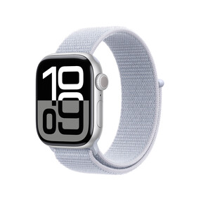 Apple Watch Series 10 GPS, Aluminium silber, 42mm mit Sport Loop, wolkenblau