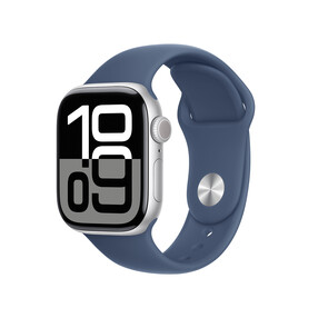 Apple Watch Series 10 GPS, Aluminium silber, 42mm mit Sportarmband, denim - M/L