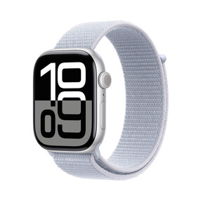 Apple Watch Series 10 GPS, Aluminium silber, 46mm mit Sport Loop, wolkenblau
