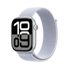 Apple Watch Series 10 GPS, Aluminium silber, 46mm mit Sport Loop, wolkenblau
