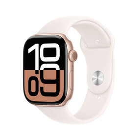 Apple Watch Series 10 GPS, Aluminium rosé, 46mm mit Sportarmband, hellrosa - M/L