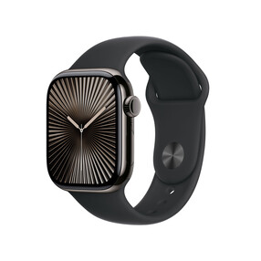 Apple Watch Series 10 GPS + Cellular, Titan schiefer, 42mm mit Sportarmband, schwarz - S/M