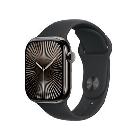Apple Watch Series 10 GPS + Cellular, Titan schiefer, 42mm mit Sportarmband, schwarz - M/L