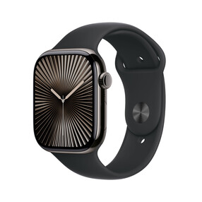 Apple Watch Series 10 GPS + Cellular, Titan schiefer, 46mm mit Sportarmband, schwarz - S/M