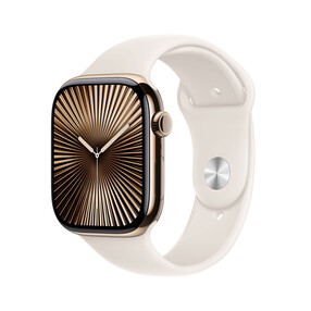 Apple Watch Series 10 GPS + Cellular, Titan gold, 46mm mit Sportarmband, polarstern - M/L
