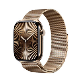 Apple Watch Series 10 GPS + Cellular, Titan gold, 46mm mit Milanaise-Armband, gold - M/L