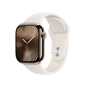 Apple Watch Series 10 GPS + Cellular, Titan gold, 42mm mit Sportarmband, polarstern - M/L