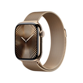 Apple Watch Series 10 GPS + Cellular, Titan gold, 42mm mit Milanaise-Armband, gold