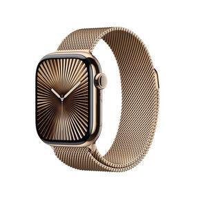 Apple Watch Series 10 GPS + Cellular, Titan gold, 42mm mit Milanaise-Armband, gold