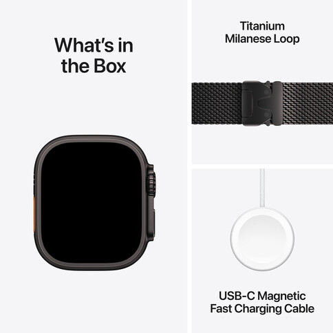 Apple Watch Ultra 2 GPS + Cellular, Titan schwarz, 49mm mit Milanaise-Armband, Titan schwarz - S