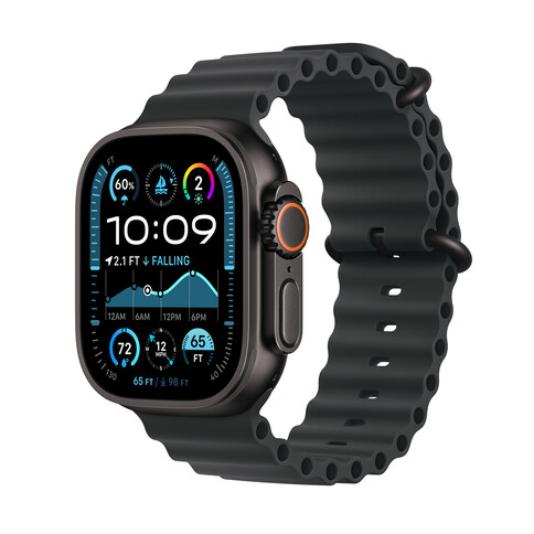 Apple Watch Ultra 2 GPS + Cellular, Titan schwarz, 49mm mit Ocean-Armband, schwarz