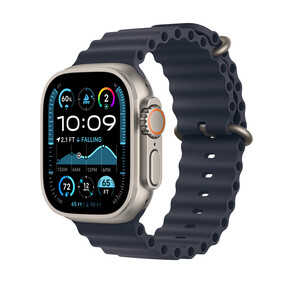 Apple Watch Ultra 2 GPS + Cellular, Titan natur, 49mm mit Ocean-Armband, blau