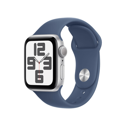 Apple Watch SE GPS, Aluminium silber, 40mm mit Sportarmband, denim - M/L