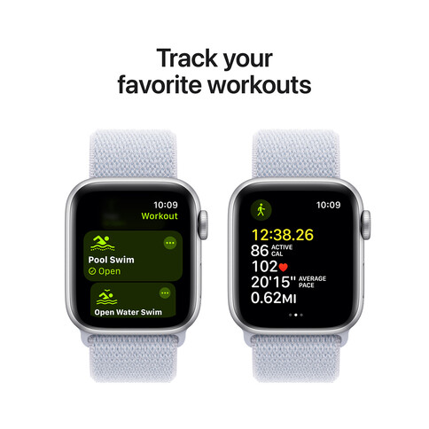 Apple Watch SE GPS, Aluminium silber, 40mm mit Sport Loop, wolkenblau