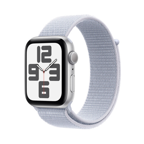 Apple Watch SE GPS, Aluminium silber, 44mm mit Sport Loop, wolkenblau