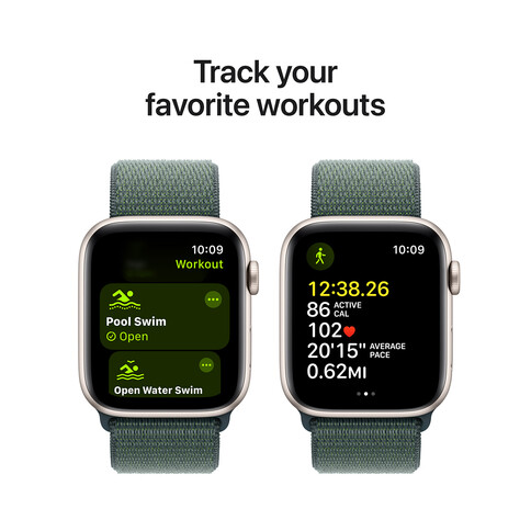 Apple Watch SE GPS, Aluminium polarstern, 44mm mit Sport Loop, seegrün