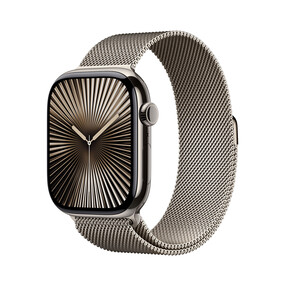 Apple Watch Series 10 GPS + Cellular, Titan natur, 46mm mit Milanaise-Armband, natur - S/M