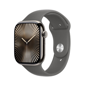Apple Watch Series 10 GPS + Cellular, Titan natur, 46mm mit Sportarmband, steingrau - S/M