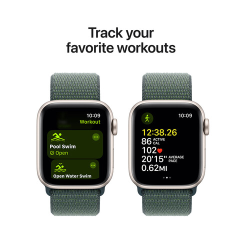 Apple Watch SE GPS + Cellular, Aluminium polarstern, 40mm mit Sportarmband, seegrün