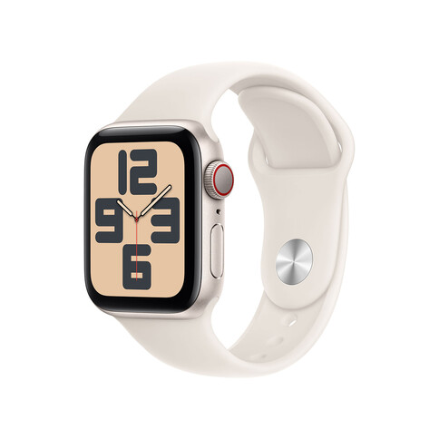 Apple Watch SE GPS + Cellular, Aluminium polarstern, 40mm mit Sportarmband, polarstern - M/L