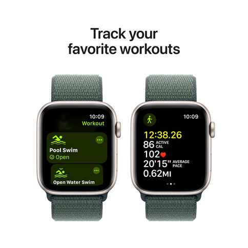 Apple Watch SE GPS + Cellular, Aluminium polarstern, 44mm mit Sportarmband, seegrün