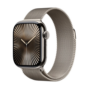 Apple Watch Series 10 GPS + Cellular, Titan natur, 42mm mit Milanaise-Armband, natur