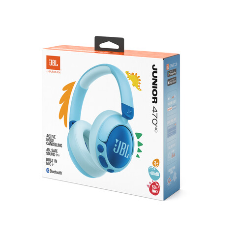 JBL JR470NC, kabellose NC Over-Ear Kopfhörer für Kinder &lt;85dB, blau